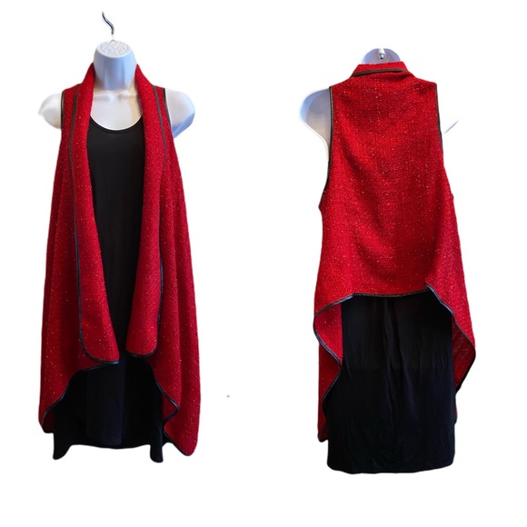 Like new Chicos red vest with tinsel & leather S/M - Picture 1 of 2